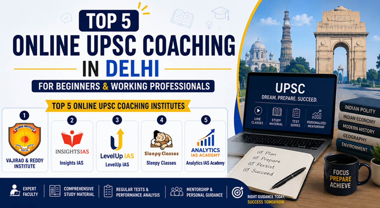 Top 5 Online UPSC Coaching in Delhi for Beginners & Working Professionals